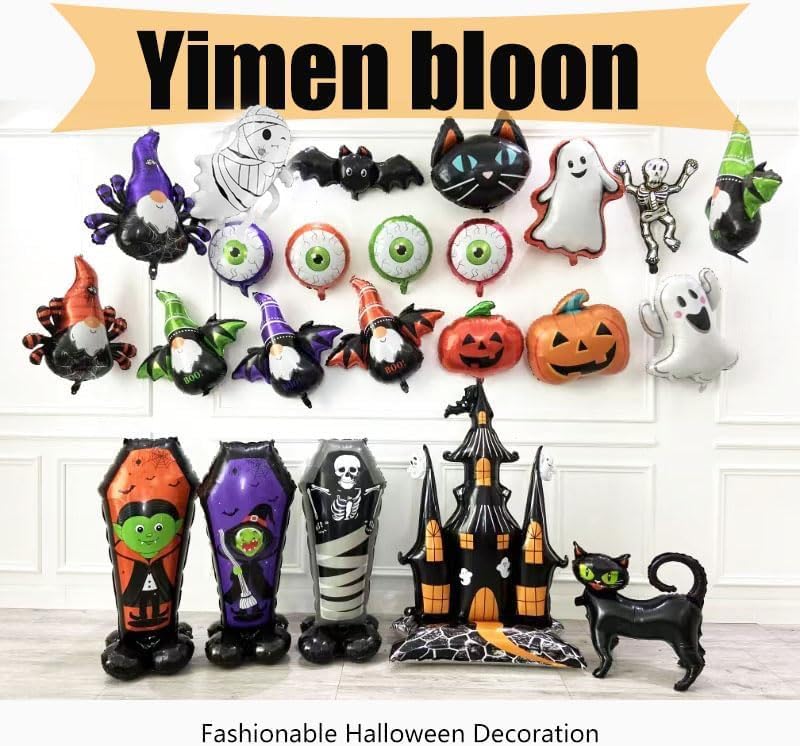 Halloween Pumpkin Balloons Kit - 4 Aluminum Foil Standing Decor Sets
