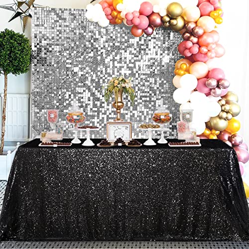 Black Sequin Rectangular Tablecloth 90x156 Inches Glitter Party Decor
