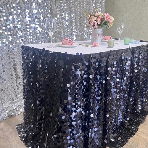 Large Black Sequin Table Skirt for 9 Ft Rectangle or Round Tables - Elegant Party Decor