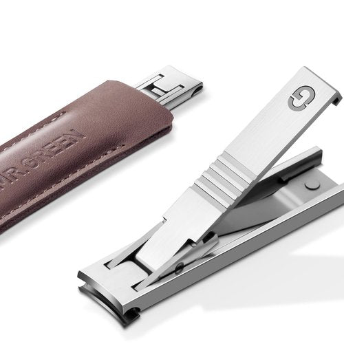 MR.GREEN Ultra Thin Nail Clippers German Precision Manufacturing Technology Nail Cutters with Cow Leather Cover Superior Texture (Dark Brown)