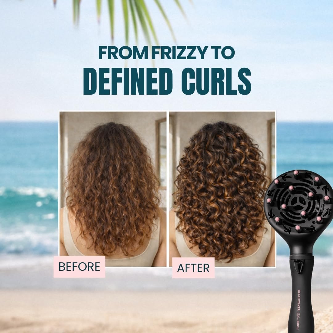 Beachwaver Co. Blow Brush - Midnight Rose | Versatile Blow-Dry Brush for All Hair Types | 2 Speeds, 4 Heat Settings, 4 Attachments