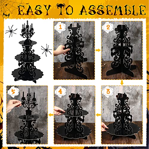 Halloween 3-Tier Cupcake Stand Gothic Skull Candelabra with Web Display
