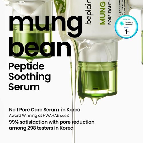 beplain Mung Bean Peptide Soothing Serum (1.69 fl.oz/50ml) | Niacinamide serum | Redness Relief | Hydration | Korean Skincare, For All Skin Types