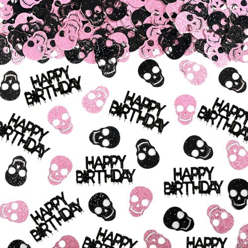 Halloween Gothic Skull Confetti Set - Black & Pink Glitter Birthday Decor - Variation: Black Pink