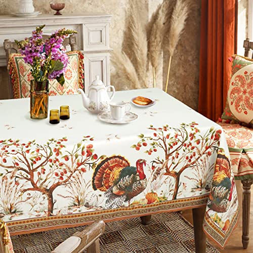 Turkey & Pumpkin Harvest Fall Thanksgiving Tablecloth - 120x60 Inches, Waterproof, Rectangular - Virtumob
