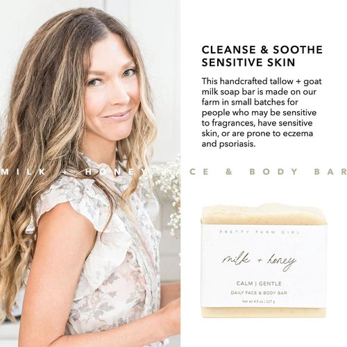 Pretty farm girl Milk + Honey Soap Bar - Fragrance Free - Handmade - Sensitive Skin - Tallow & Goat Milk.