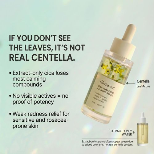 EARTHWARD Centella Serum with 494,700 ppm Centella Asiatica, Unscented Soothing Ampoule for Acne-Prone & Sensitive Skin, Acne & Redness Relief, Hyaluron/Niacinamide, Korean Skincare, 30ml/1.01 fl oz