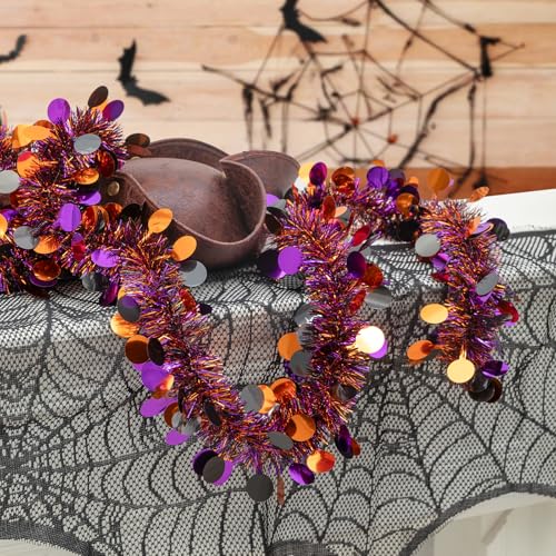 Halloween Tinsel Garland 20FT Black Purple Orange Metallic Decor for Parties