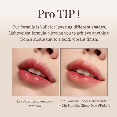 DEARDAHLIA Lip Paradise Sheer Dew Lipstick (Dakota) - Silky & Dewy Glow Lipstick with a Smooth and Hydrating Texture, and Buildable High-Pigment Color. Vegan Korean Lip Makeup