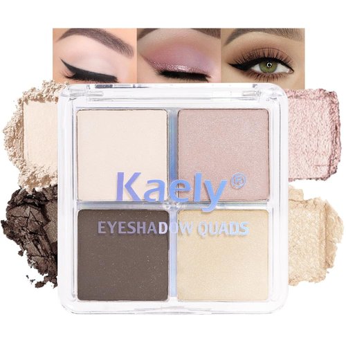Kaely Powder Eyeshadow Quad - Natural Nude Shimmer Palette for Mature Skin | Pigmented & Waterproof