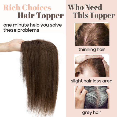 Rich Choices Hair Toppers for Women Real Human Hair Remy Hairs Toppers Hairpieces for Women with Thinning Crown Wispy Clip in Topper 10 Inch No Bang-#2 Dark Brown