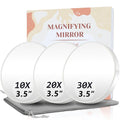 Magnifying Mirror, 10X & 20X & 30X Set, Magnified Mirrors 3.5" with Two Suction Cups, Travel Magnifying Mirror Set Comes with Portable Storage Bag, Compact Small Magnified Mirrors for Travel(White)