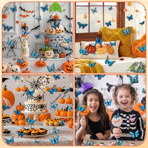 Blue 24 Pcs Monarch Butterfly Wall Decor Set - 3D Artificial Autumn Decorations
