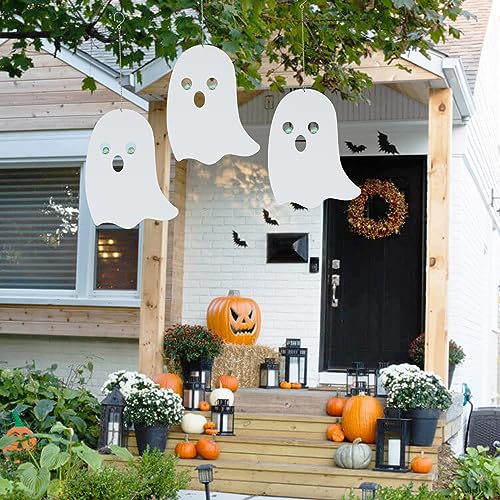 Halloween Metal Ghost Hanging Decorations Set of 3 with Glowing Eyes for Yard Porch Outdoor Indoor - Ghosts Variation