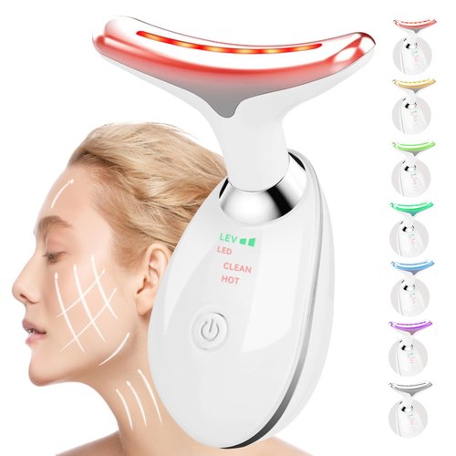 Face and Neck Massager T𝗈𝗈I, 7 C𝗈I𝗈r Facial Massager for Face and Neck, Face 𝖲cuIpting Tool for S𝗄in Care