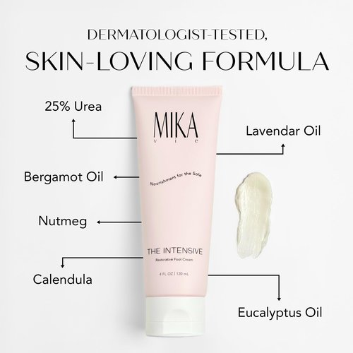 Mika Vie Foot Cream for Dry Cracked Heels and Feet - 4fl oz Urea Foot Cream for Women W/Vitamin E, Shea & Cocoa Butter - Naturally Scented Cracked Heel Treatment & Moisturizer - Non-Greasy