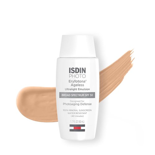 ISDIN Eryfotona Ageless Tinted Mineral Sunscreen SPF 50 - Anti-Aging Face Protection with Zinc Oxide & Vitamin E, Universal Tint