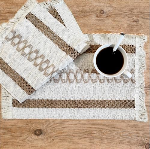 Placemat Set of 6 - 17.5x11.5in Polycotton Tri Stripe Dining Table Mats