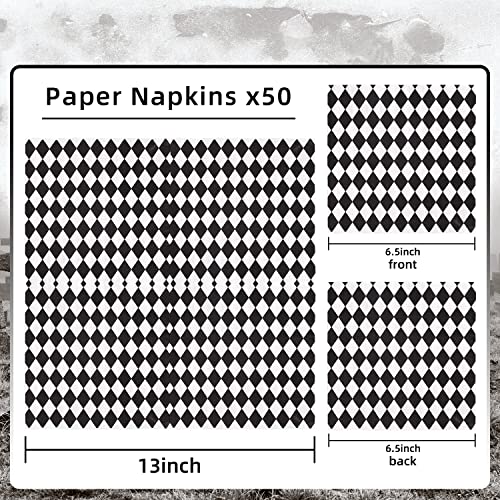 Black and White Plaid Paper Napkins - Halloween Party Cocktail Serviettes 6.5" x 6.5"