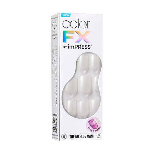 KISS Impress No Glue Mani Press-On Nails, Color FX, White Shimmer, Short Size, Squoval Shape, Includes 30 Nails, Prep Pad, Instructions Sheet, 1 Manicure Stick, 1 Mini File