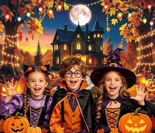 94x70 Inch Halloween Haunted House Backdrop Pumpkin Full Moon Banner