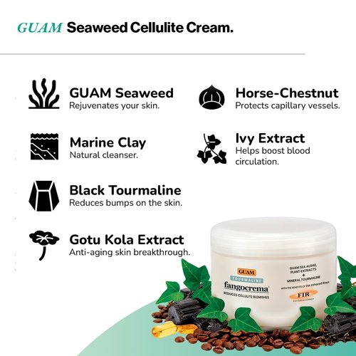 GUAM Fangocrema Anti-Cellulite Cream - Seaweed & Tourmaline FIR for Skin Tightening | Firming Hot Gel with Caffeine (10.5 Oz)