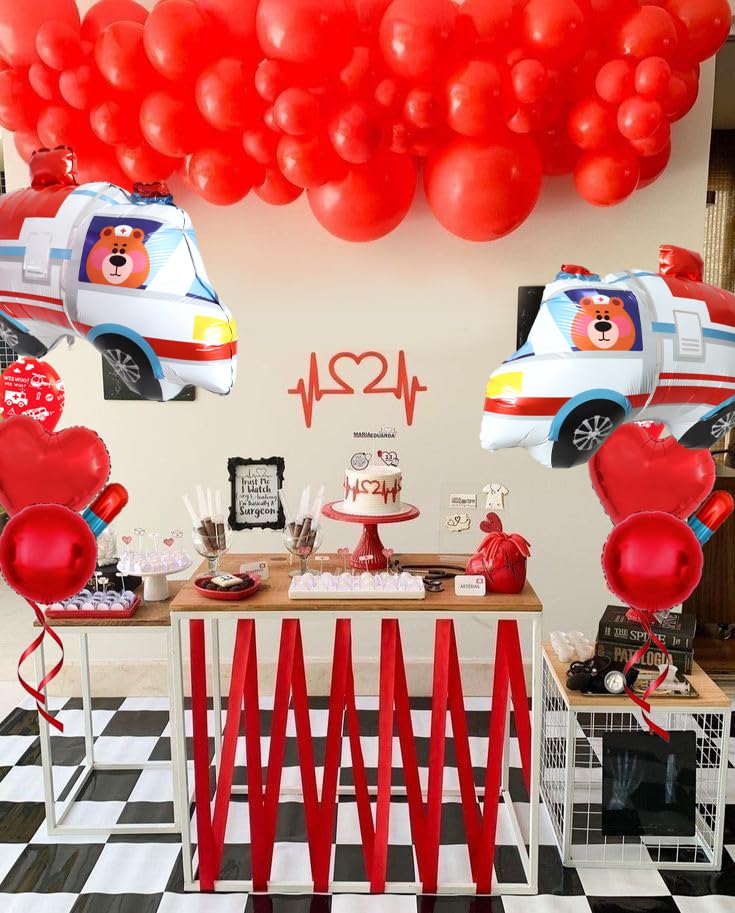 Emergency Vehicle Balloons Set - Ambulance, Nurse & Rescue Party Decorations