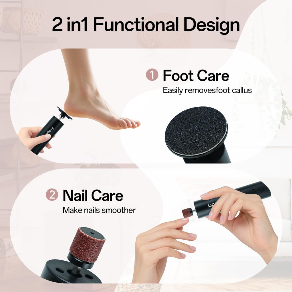 Wanvary 2 in 1 Electric Foot Callus Remover, USB Rechargeable Foot File Sander with 80/120 Grit Sandpaper Discs,High Quality Professional 1200RPM Aluminum Callus Remover for Nail Care