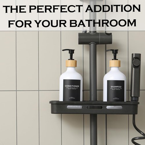 Shampoo and Conditioner Dispenser,16.9oz Set of 3 Plastic Refillable Shower Shampoo Dispenser with Bamboo Tray, Reusable Pump Bottles with Labels for Bathroom Décor (White+Bamboo Tray)