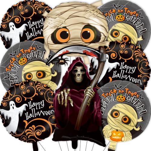 Halloween Party Balloons Set - Ghost, Mummy, Grim Reaper, & Spider Spheres - Balloon-13