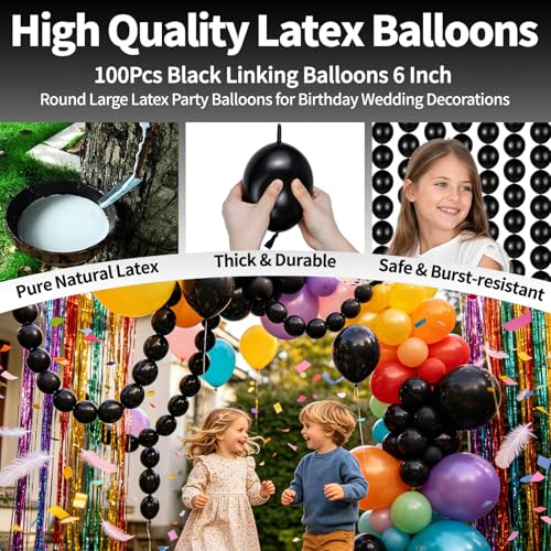 Black Link Balloons 6 Inch Latex Balloon Set - 100 Pack for Party Decor