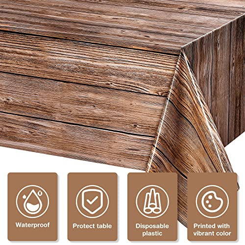 Wood Grain Plastic Tablecloth - Brown, 54 x 108 Inches, 6 Pack