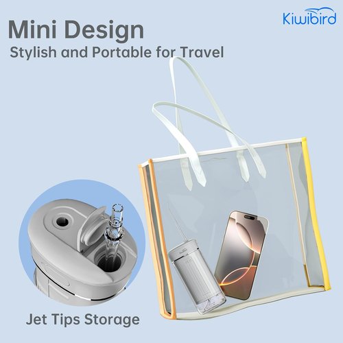 KIWIBIRD Mini Water Flosser - Ultra-Portable Cordless Oral Irrigator with UVC Light & IPX8 Waterproof | 230mL Teeth Cleaner for Tonsil Stones & Braces Care (Purple)