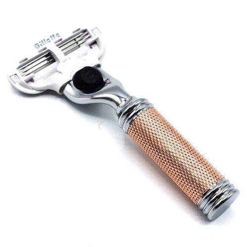Parker Women’s Travel Razor – Compatible with Gillette® Venus® Cartridges – Compact 3‑Blade Razor with Rose‑Gold Chrome Brass Handle & Buffalo Leather Travel Case