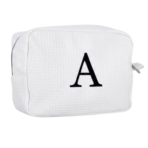 Personalized White Waffle Makeup Bag,Custom Embroidered Initial Cosmetic Pouch for Women,Monogrammed Cosmetic Case,Bridesmaid Gifts (A)