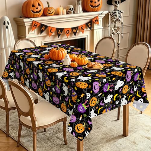 Purple Pumpkin Ghost Bat Table Cloth 55x70 Inch Rectangular Halloween Decor - Variation of Ghost Purple Pumpkin