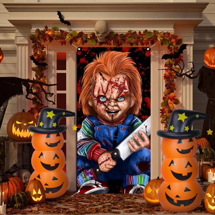 Horror Door Cover Banner Halloween Party Decorations 3x5.9Ft Large Photo Backdrop