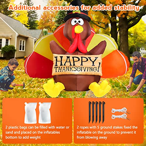 Danxilu 6 Ft Thanksgiving Inflatable Turkey with LEDs - Outdoor Yard Decor