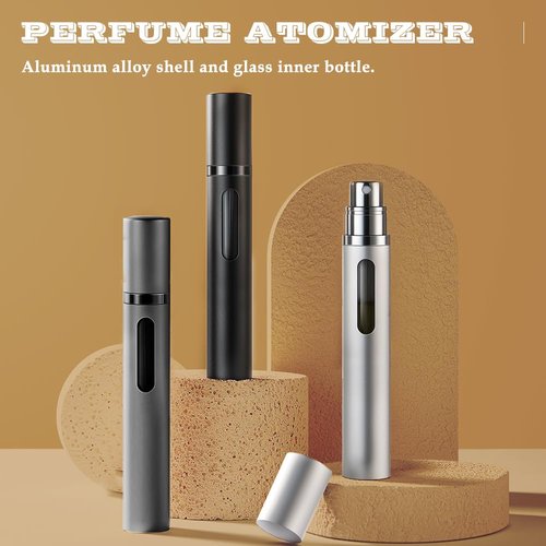 DIOHIO 10ml Perfume Atomizer Travel Refillable, 3PCS Perfume Travel Refillable Bottle,Bottom-Filling Fragrances Perfumes Bottle,Mini Cologne Dispenser,Portable Sprayer（Black-Grey-Silver）