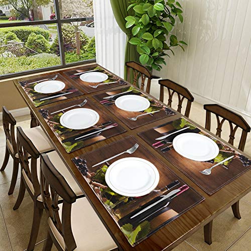 Wine Glasses Placemat Set of 6 - Red & White Grape Wooden Heat-Resistant Washable Table Mats - Multi 7 / 6