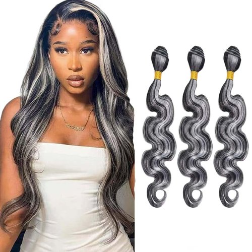 Cklikeb Human Hair Bundles P4/Grey Color Body Wave Bundles Unprocessed Brazilian Virgin Human Hair 16 18 20 Inch 3 Bundles Quick Weave Human Hair Extensions 300g (P4/GREY Body Wave, 16 18 20)