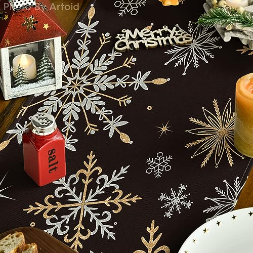 Snowflake Winter Table Runner 13x90 Inch Black - Home Decor