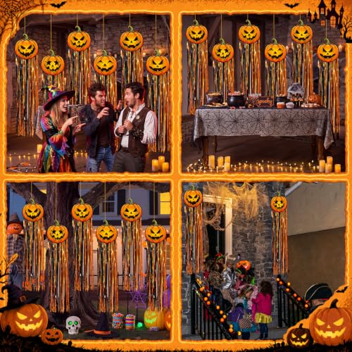Halloween Pumpkin Hanging Decor Set - 6 Jack-O'-Lanterns Party Banner with Tinsel Streamers