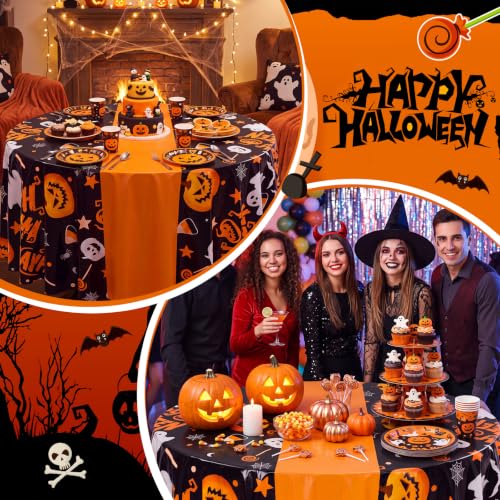 Halloween Tablecloths 6 Pack Orange Pumpkin 84-Inch Round Plastic Cover - Pumpkin / Orange / 6