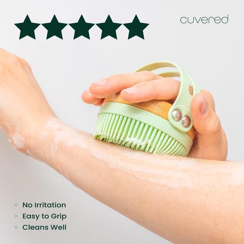 Apex Peak Silicone Body Scrubber – Gentle Exfoliating Shower Brush with Bamboo Handle for Men & Women, Quick-Drying Bath Brush, Travel-Friendly Body Wash Scrubber