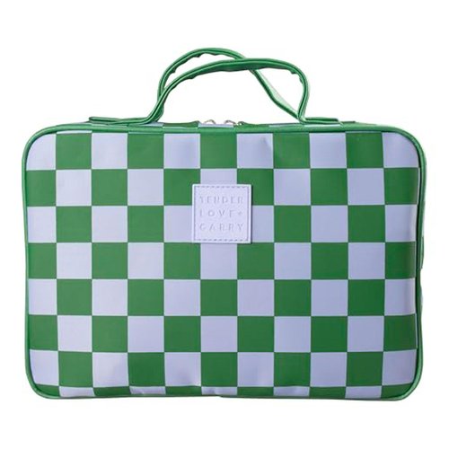 Tender Love + Carry Green Gambit Checkered Hanging Travel Bag, Toiletry Bag, Makeup Bag for Women, Portable Water-resistant Small Travel Bag for Toiletries & Cosmetic Essentials