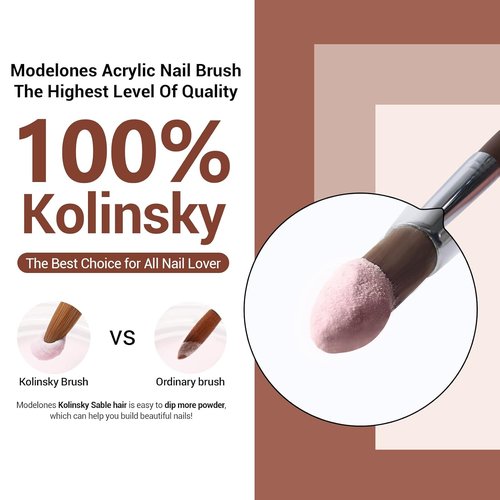 MODELONES Acrylic Nail Brush - 100% Pure Kolinsky Hair Bristles | Sturdy Wooden Handle, Size 8