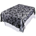 Halloween Bat Spider Web Lace Tablecloth - 60x84 Inch, Black Polyester, Spooky Decor