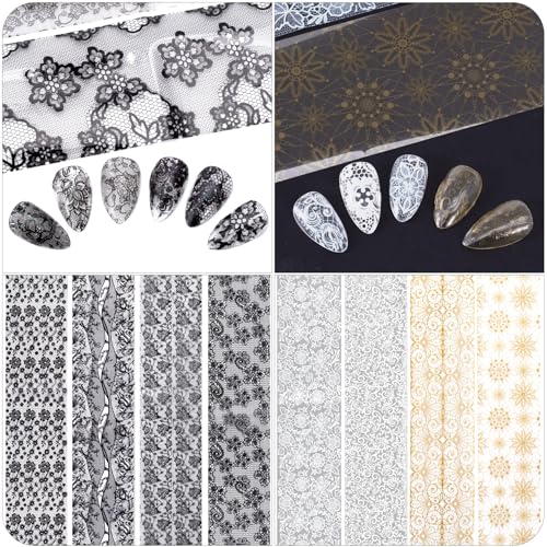 Nail Transfer Foil Set - 20 Sheets with Black, White, Gold Variations