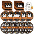Halloween Ghost Party Plates & Napkins Set - Black & Orange, 150 Pcs